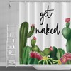 Cactus Print Waterproof Fabric Shower Curtain for Modern Bathroom