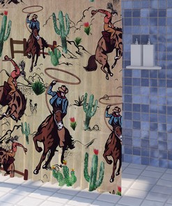 Cactus Shower Curtain Sketchy Drawn Print of Desert Plants with Mexican Travellers Image Hat Decoration