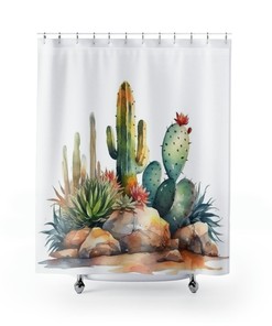 Cactus Shower Curtain - This watercolor cactus shower curtain is perfect for any desert lover's bathroom.
