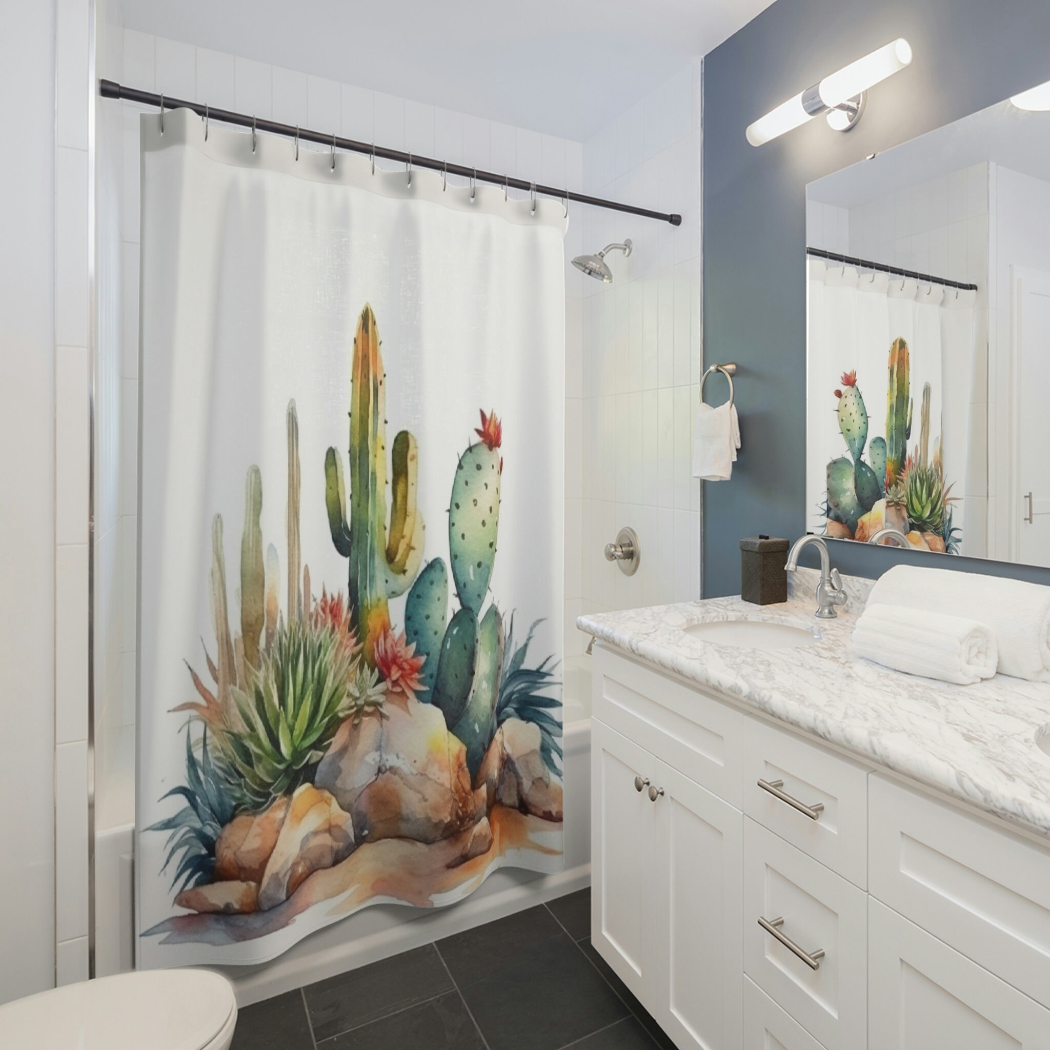 Cactus Shower Curtain - This watercolor cactus shower curtain is perfect for any desert lover's bathroom.