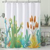 Cactus Shower Curtain With Tropical Plant Succulent Design - White Waterproof Fabric