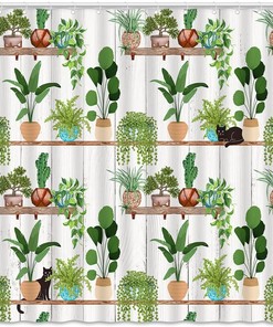 Cactus Tropical Green Plant Greenhouse Shower Curtain for a Botanical Bathroom