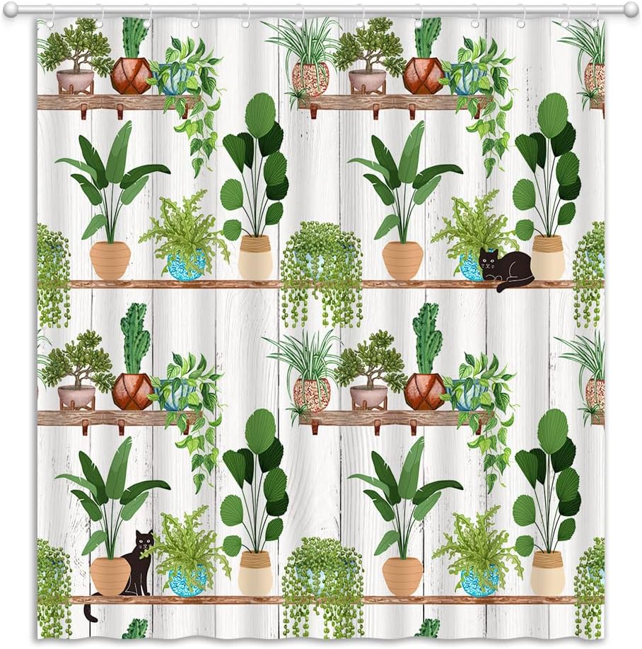 Cactus Tropical Green Plant Greenhouse Shower Curtain for a Botanical Bathroom
