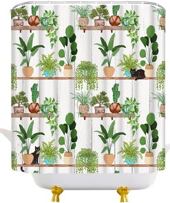Cactus Tropical Green Plant Greenhouse Shower Curtain for a Botanical Bathroom