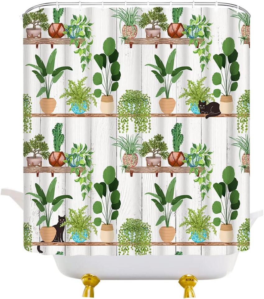 Cactus Tropical Green Plant Greenhouse Shower Curtain for a Botanical Bathroom