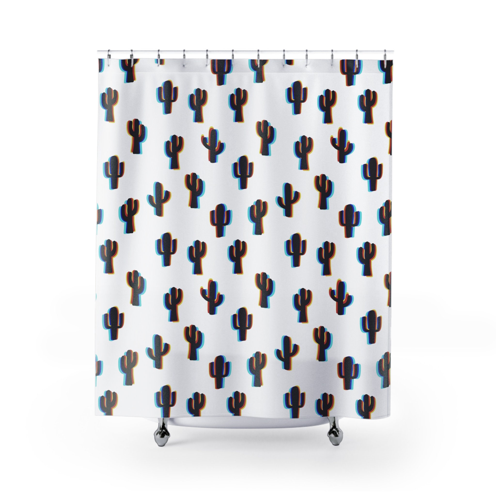 Cactus and Desert Print Trippy Shower Curtain for Bathroom