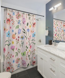 Cactus and Flowers Shower Curtain AI Art Print for Modern Bathroom Decor and Abstract Art