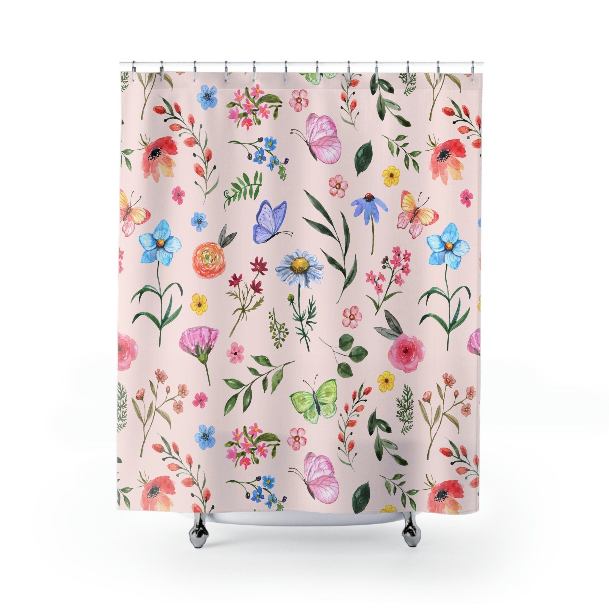 Cactus and Flowers Shower Curtain AI Art Print for Modern Bathroom Decor and Abstract Art