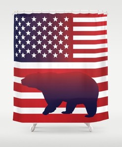 California Bear Flag Shower Curtain | USA Military Independence Day Curtain with Bear Art