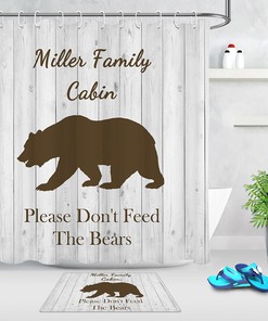 California Brown Bear Wood Plank Print Shower Curtain For Rustic Bathroom Decor