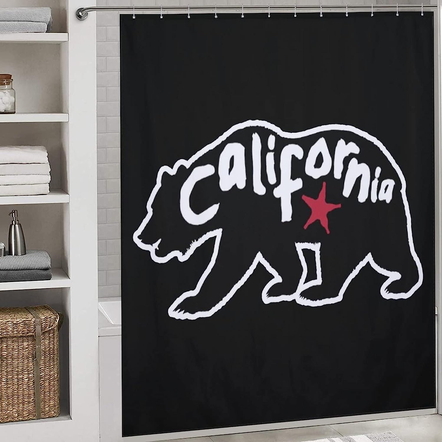 California Star Bear Shower Curtain, Rustic Bathroom Decor - Image 2