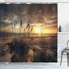 Calm Coastal Sunset Shower Curtain With Ocean Horizon In Yellow And Tan