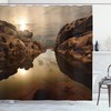Calm Lake Sunrise Shower Curtain, Water Reflections Scenic Design, Perfect for Nature Lovers 