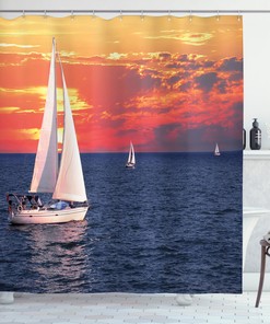 Calm Pastel Sun Sailing Scenery Pattern Shower Curtain for a Relaxing and Peaceful Bathroom