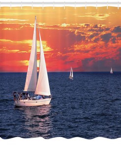Calm Pastel Sun Sailing Scenery Pattern Shower Curtain for a Relaxing and Peaceful Bathroom