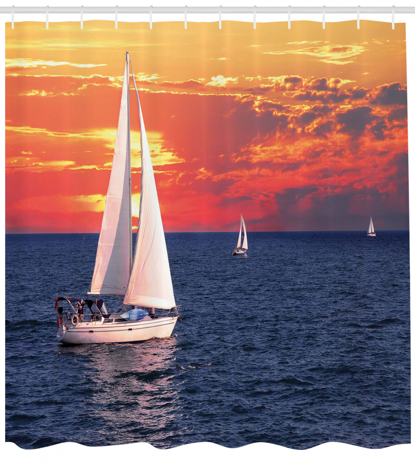 Calm Pastel Sun Sailing Scenery Pattern Shower Curtain for a Relaxing and Peaceful Bathroom