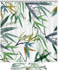 Calming Watercolor Bamboo Shower Curtain for a Zen Bathroom Retreat