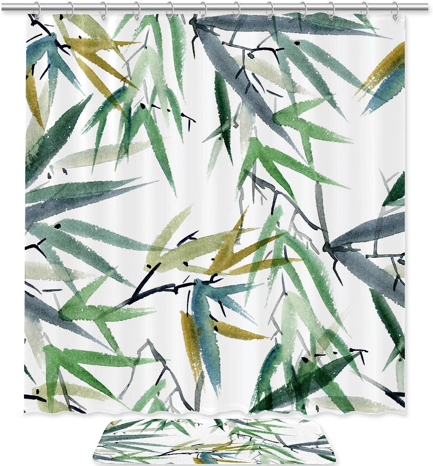Calming Watercolor Bamboo Shower Curtain for a Zen Bathroom Retreat