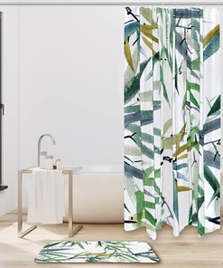 Calming Watercolor Bamboo Shower Curtain for a Zen Bathroom Retreat