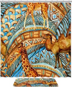 Camels And Giraffes Shower Curtain, Safari Bathroom Decor