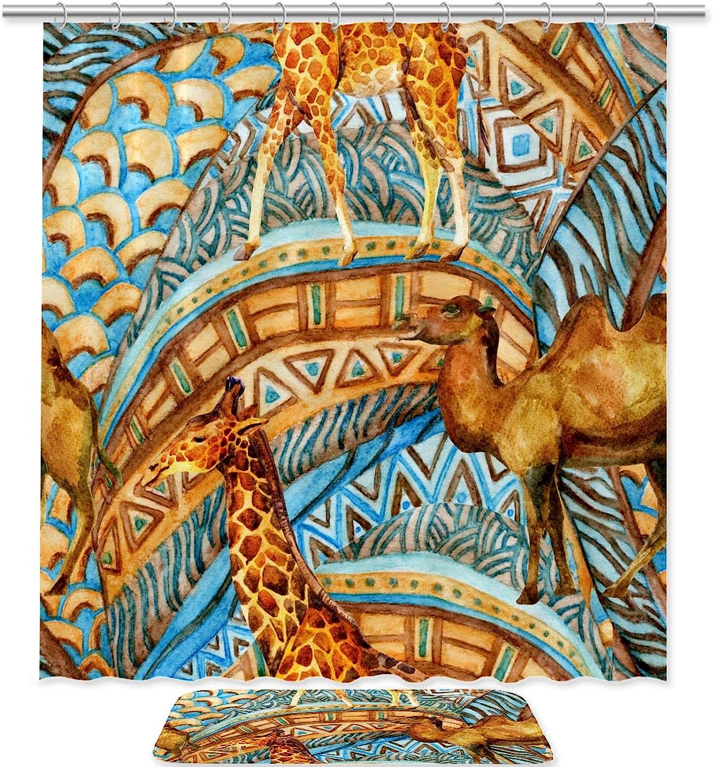 Camels And Giraffes Shower Curtain, Safari Bathroom Decor