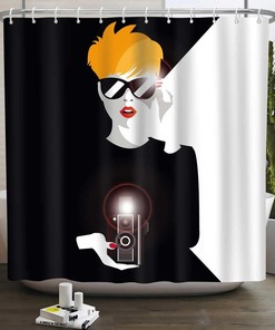 Camera Black and White Shower Curtain - African American Black Girl Bathroom Decor