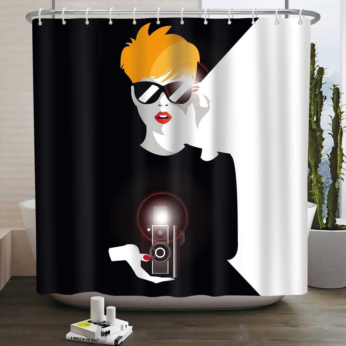 Camera Black and White Shower Curtain - African American Black Girl Bathroom Decor