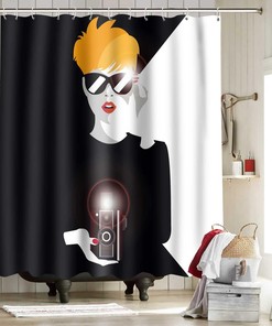 Camera Black and White Shower Curtain - African American Black Girl Bathroom Decor
