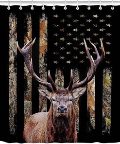 Camo Camouflage Black American Flag Moose Print Shower Curtain - SKAILIƒ€° Decor
