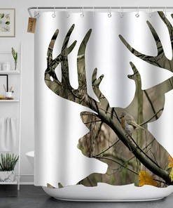 Camo Deer Antlers Camouflage Forest Print Shower Curtain - Rustic Farmhouse Hunting Bathroom Decor