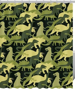 Camo Dinosaur Shower Curtain, Fun And Exciting Addition To Any Bathroom