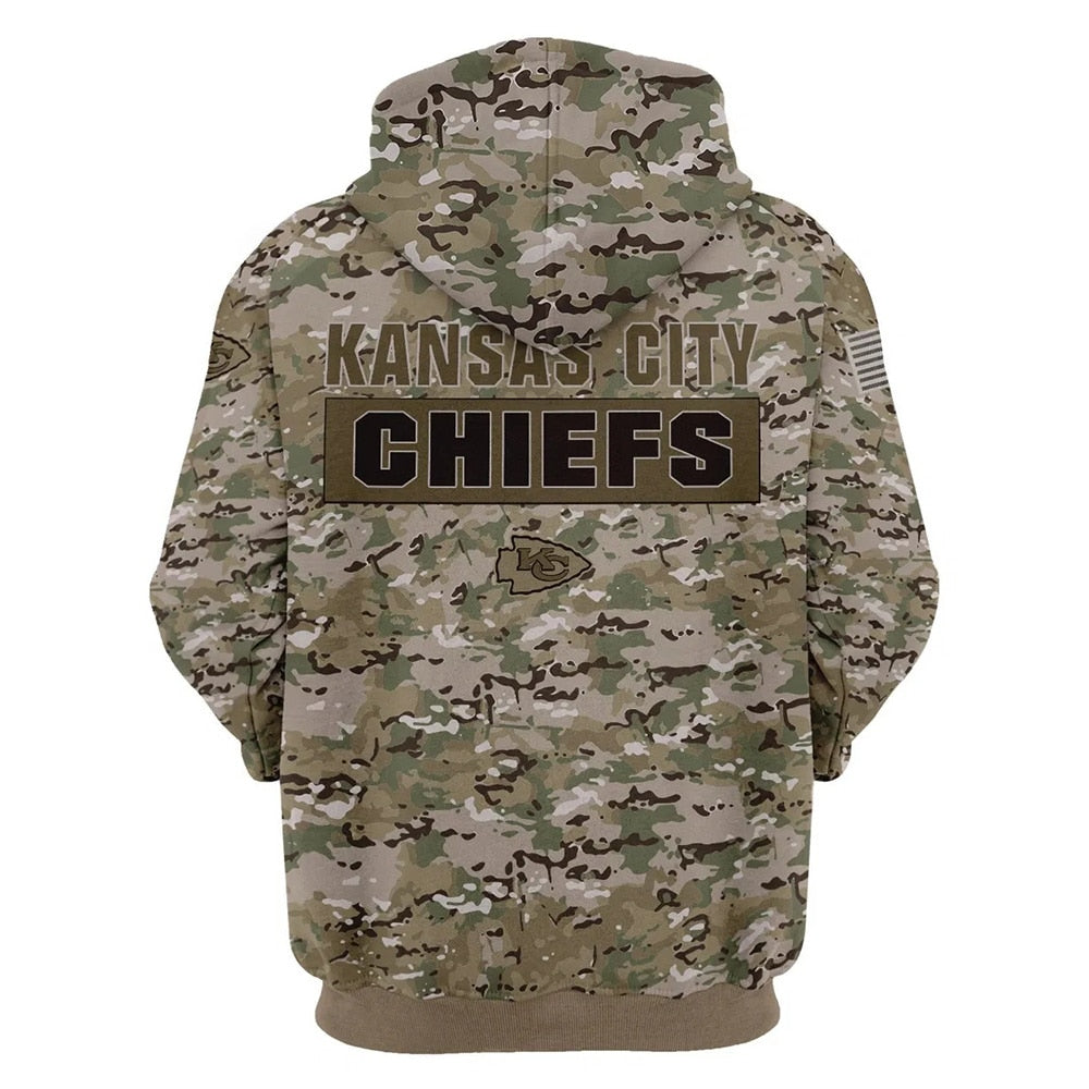 Camo Printed 3D All Over Print Kansas City Chiefs Pullover Zip Up Hoodie Gift For Fans