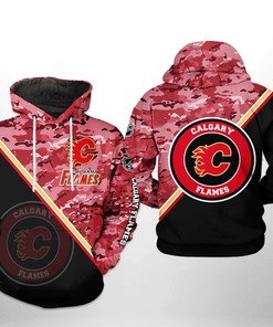 Camo Team 3D All Over Print Hoodie With Zip Up Option - Calgary Flames Nhl 