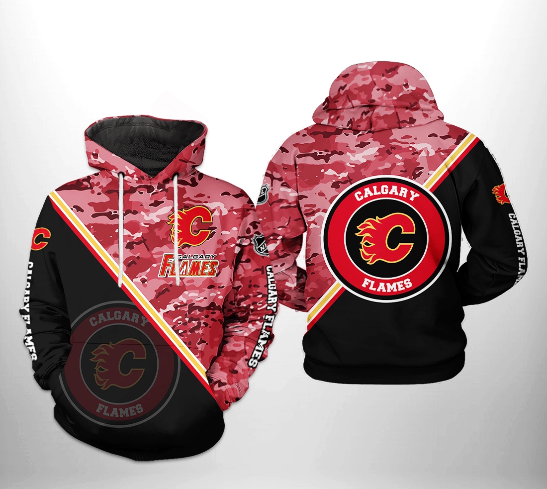 Camo Team 3D All Over Print Hoodie With Zip Up Option - Calgary Flames Nhl