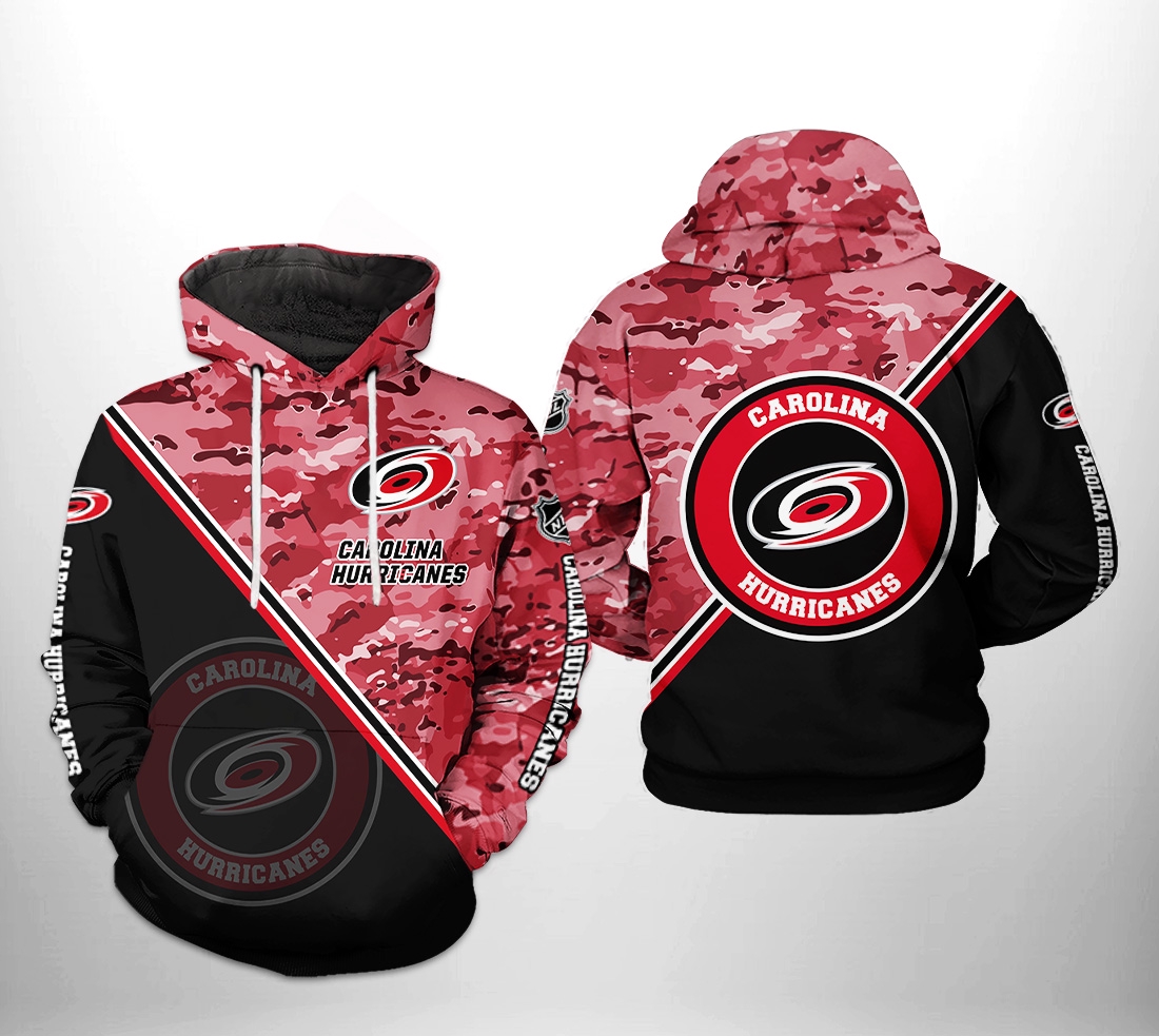 Camo Team Hoodie - Carolina Hurricanes Nhl 3D All Over Print Zip-Up Option