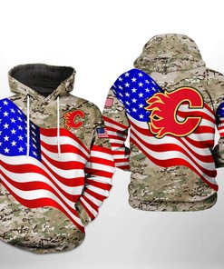 Camo Veteran 3D All Over Print Hoodie With Zip Up Option - Calgary Flames Nhl