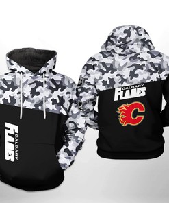 Camo Veteran 3D All Over Print Hoodie With Zip Up Option - Calgary Flames Nhl Gift Team