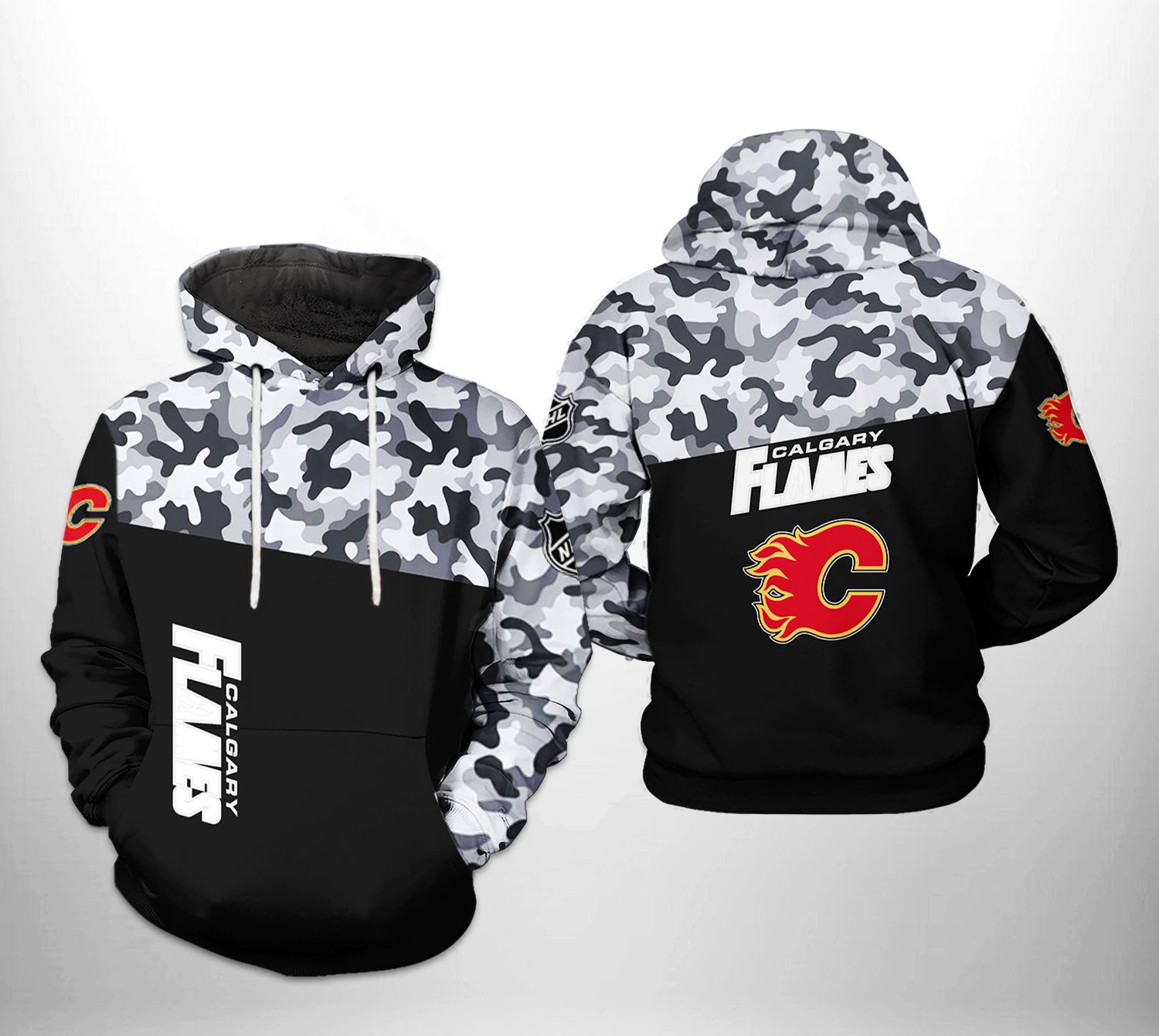 Camo Veteran 3D All Over Print Hoodie With Zip Up Option - Calgary Flames Nhl Gift Team