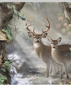 Camouflage Deer Shower Curtain, Fashion Bath Curtain with Real Tree Pattern