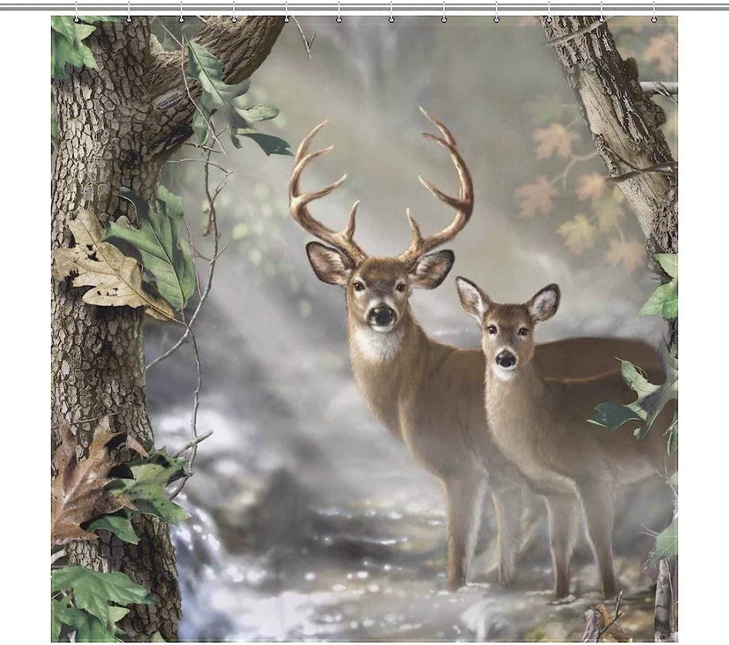 Camouflage Deer Shower Curtain, Fashion Bath Curtain with Real Tree Pattern