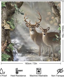 Camouflage Deer Shower Curtain, Fashion Bath Curtain with Real Tree Pattern