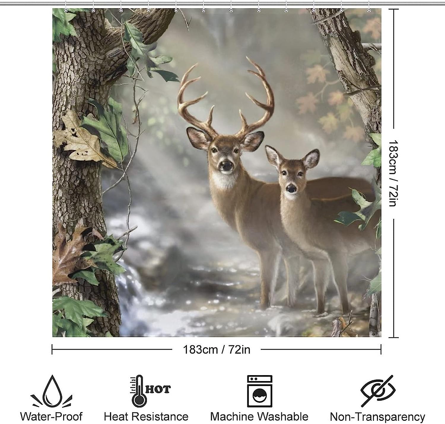 Camouflage Deer Shower Curtain, Fashion Bath Curtain with Real Tree Pattern