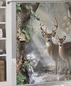 Camouflage Deer Shower Curtain, Fashion Bath Curtain with Real Tree Pattern