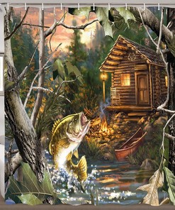 Camouflage Hunting Shower Curtain, Lodge Forest Cabin Bathroom Decor
