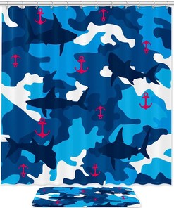 Camouflage Ocean Shark Anchor Shower Curtain For Your Bathroom