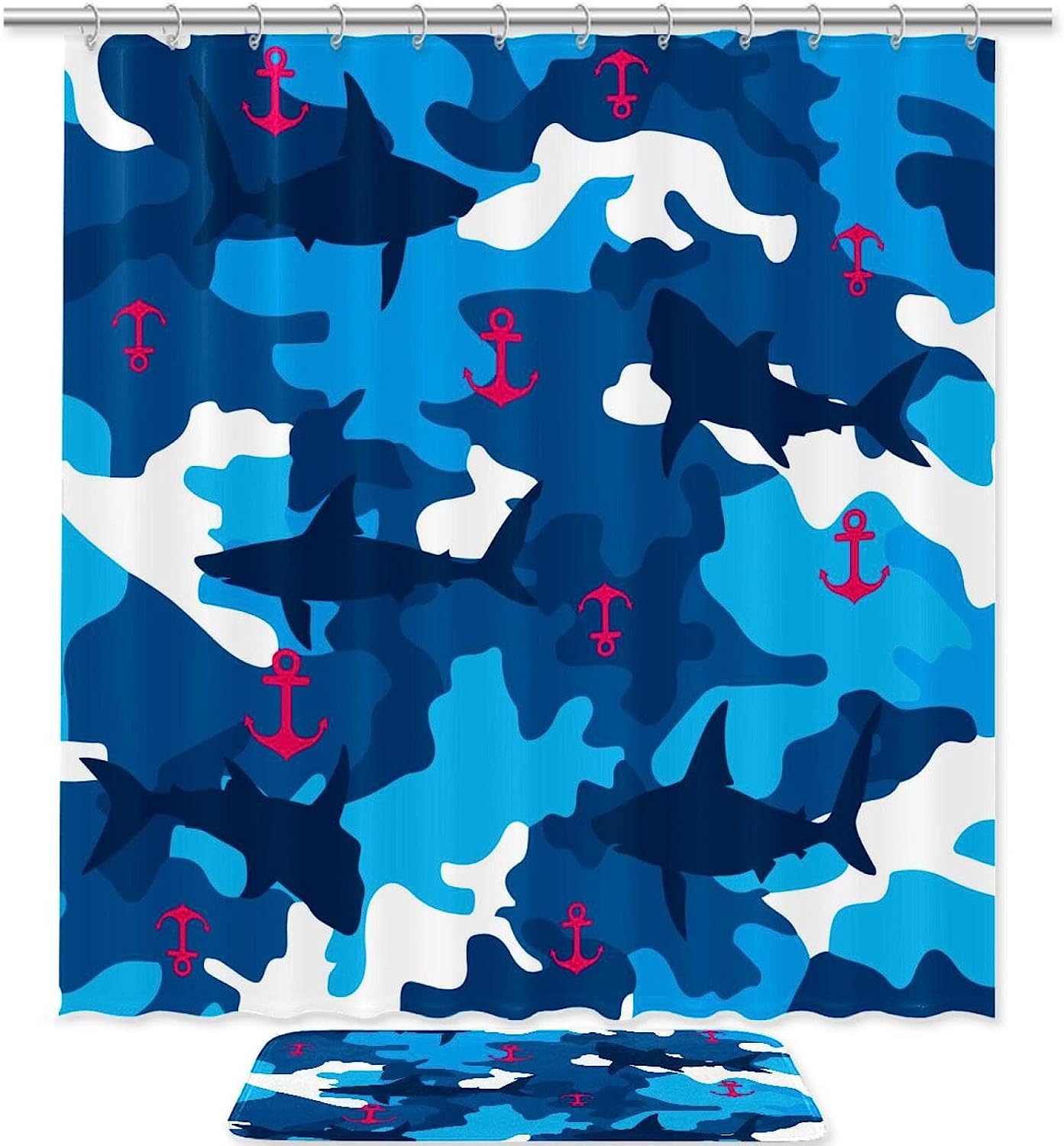 Camouflage Ocean Shark Anchor Shower Curtain For Your Bathroom