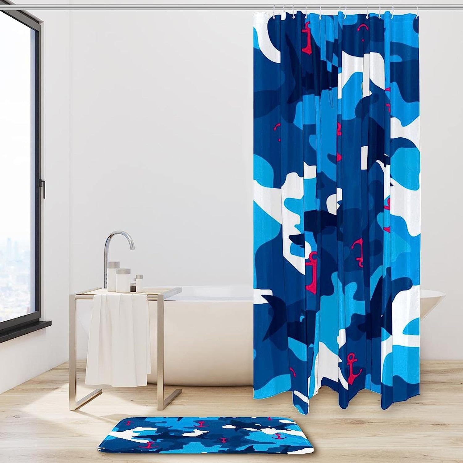 Camouflage Ocean Shark Anchor Shower Curtain For Your Bathroom - Image 2