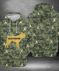 Camouflaged Boston Terrier Mom 3D Hoodie