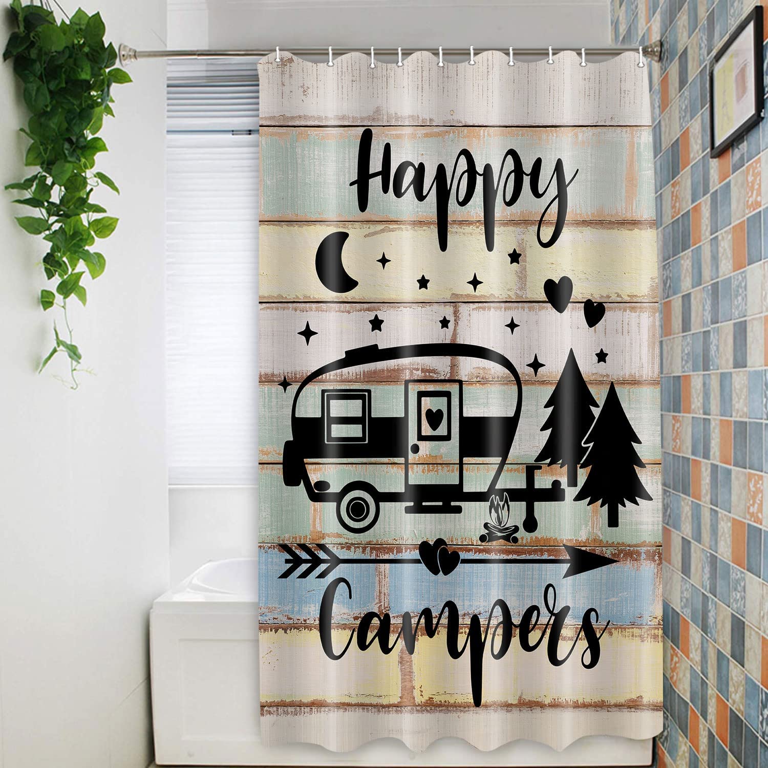 Camper Happy Shower Curtain, Farmhouse Camping Rv Bathroom Accessories For Travel Trailers - Image 2
