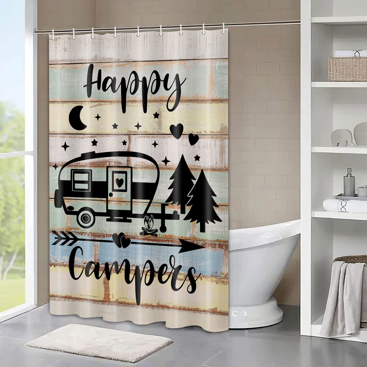Camper Happy Shower Curtain, Farmhouse Camping Rv Bathroom Accessories For Travel Trailers - Image 3